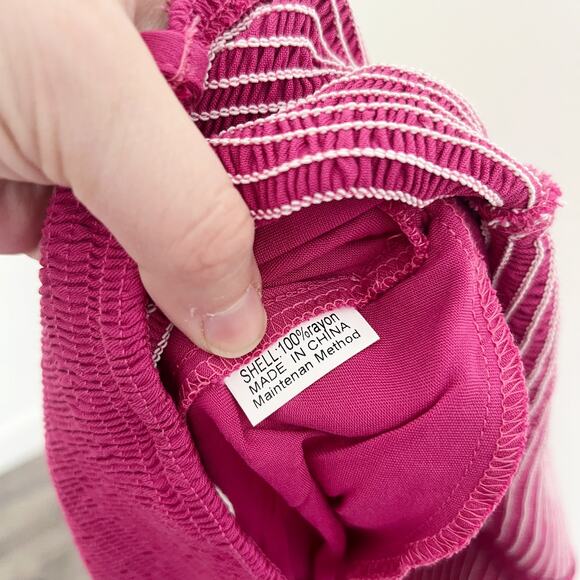 [Anrabess] Bright Pink Smocked V-Neck Double Slit Maxi Dress NWT Size Large L - Picture 12 of 12